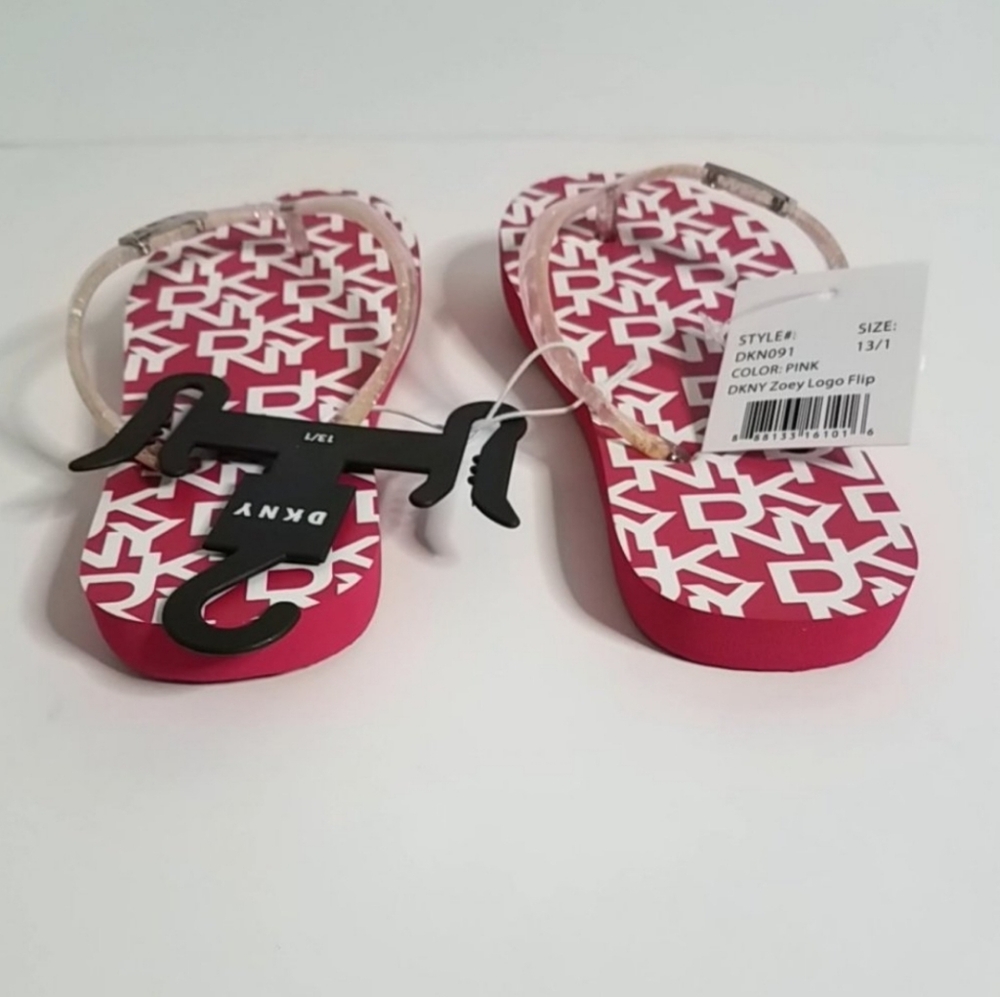 DKNY Zoey Girl's Glitter Logo Flip Flop Sandals 13/1 Pink - Picture 7 of 7